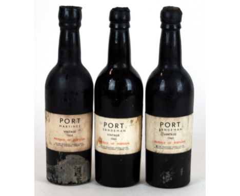 3 half bottles fine mature Vintage Port comprising 
1 half bottle Martinez 1955 (b/n) together with 2 half bottles Sandeman 1