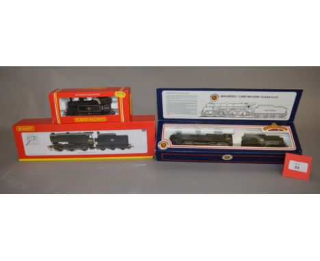 OO gauge. Three locomotives: Hornby R053 0-6-0T BR black '47556'; Hornby R2344A 0-6-0 BR black weathered Class Q1 '33006' DCC