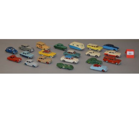 A small quantity of unboxed playworn Dinky Toys diecast model cars including 135 Triumph 2000 and 190 Caravan, some with dama