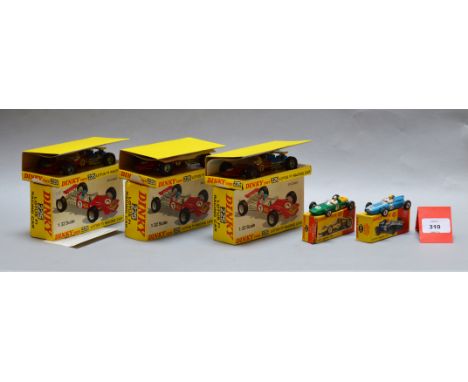 Five boxed Dinky Toys diecast model Racing Cars, 240 Cooper G+ in G box and 243 B.R.M. G+ in F/G box together with 3 x #225 L