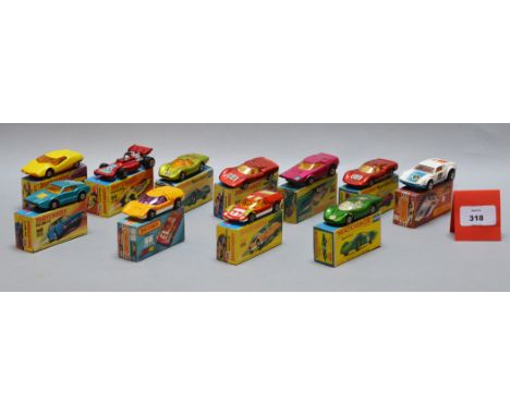 Eleven boxed Matchbox 1-75 series models from the 'Superfast' range, 8, 24, 33, 39 Clipper, 45 Ford Group 6 metallic lime and