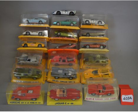 Eighteen boxed diecast model cars in 1:43 scale by Politoys, Pilen and Joal. Overall models appear G/G+, some loose in pack, 