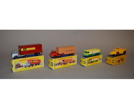 Four boxed Matchbox 'Major Pack' diecast models, M-1 B.P. Petrol Tanker, M-2 Articulated Freight Truck 'Lep' with BPW, silver