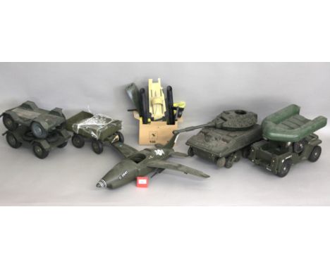 Eight vehicles for Palitoy Action Man vehicles, including Assault Craft.