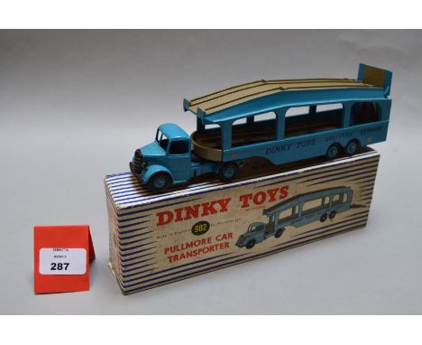 A boxed Dinky Toys 982 Pullmore Car Transporter. A scarce version of this Bedford 'O' type based model with blue cab, body an