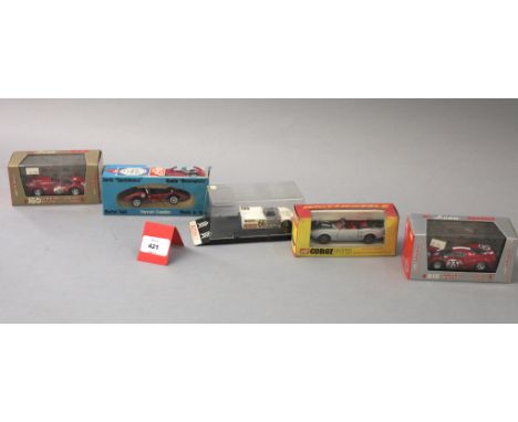 A boxed Corgi Toys 343 Pontiac Firebird, G+ in G box with splits to the plastic box window together with four boxed 1:43 scal