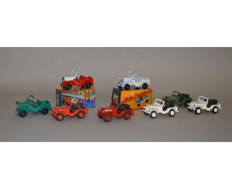 Two boxed Maxwell Toys (India) diecast model Jeeps, 607 'Police' in red/light grey and an 'Ambulance' version in white with r