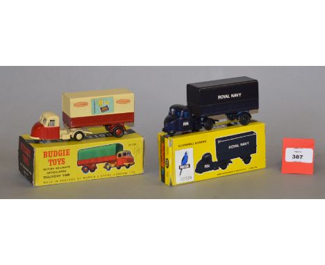 Two boxed Budgie Toys diecast Scammell  Scarab models, 238 British Railways Van and 702 'Royal Navy' (Starcourt production), 