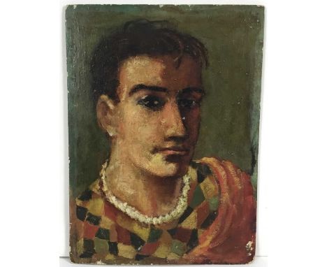 Edward Melcarth (1914-1973), oil on panel - portrait of Billie Maher, signed and inscribed verso, 27cm x 20cm, unframedSurfac