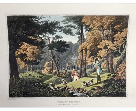Pair of 19th hand coloured engravings by R. Havell, Pheasant and Snipe Shooting, unframed, plate size 28cm x 37cm
