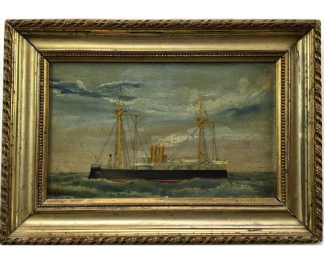 Small oil on panel depiction of a ship, 14 x 22cm, and 19th century pen and ink marine scene. both framedOil on panel - varni