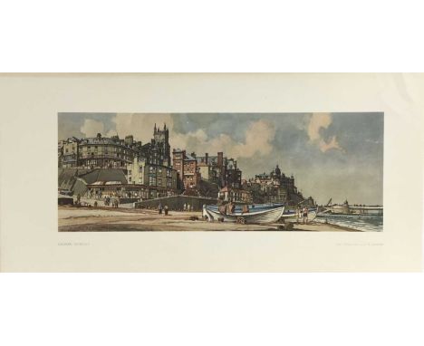 Five vintage railway carriage prints to include Cromer by F. W. Baldwin, Lincoln by Jack Merriott, Tattershall by Freda Marst