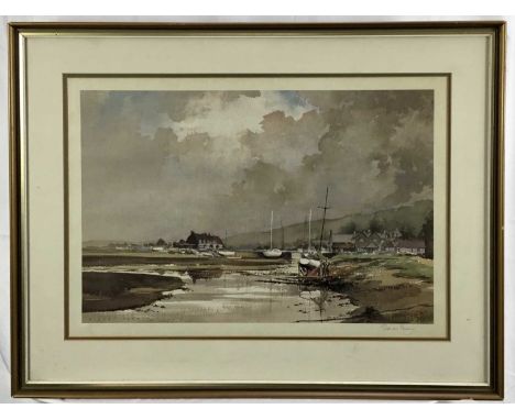 After Sidney Perrin, Low Tide, signed, colour print, with blind stamp, 35cm x 53cm, glazed frame