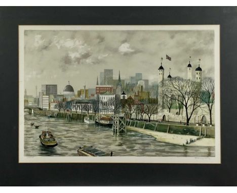 Jeremy King (1933-2020) pencil signed lithograph - Tower of London, 200/250, with embossed stamp, 44cm x 64cm, in glazed fram