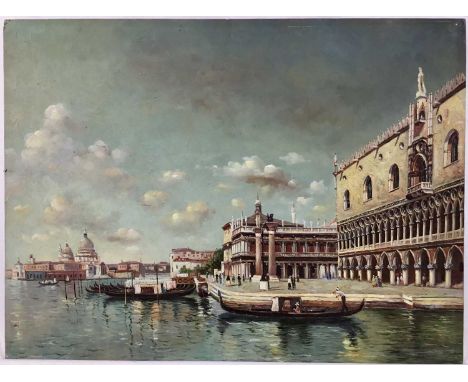 After Canaletto, oil on panel - The Grand Canal, unframed, 31cm x 41cm