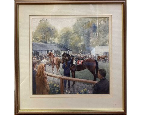 Katy Sodeau, contemporary, watercolour - 'Parade Ring, Newmarket', signed, 39cm x 40cm, in glazed frame