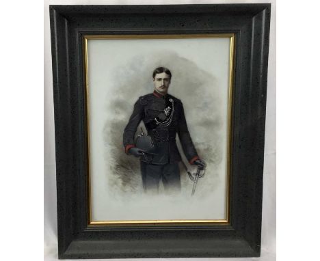 Van der Weyde, late 19th century, portrait on glass panel, a Rifle Brigade Officer, signed, 40cm x 30cm, in glazed frame