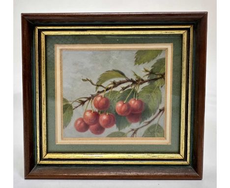 A. Majzlik R.M.S., miniature on panel - still life cherry branch, signed, framed