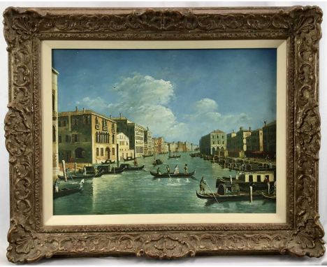 After Canaletto, oil on panel - The Grand Canal, 28.5cm x 38.5cm, in gilt frame