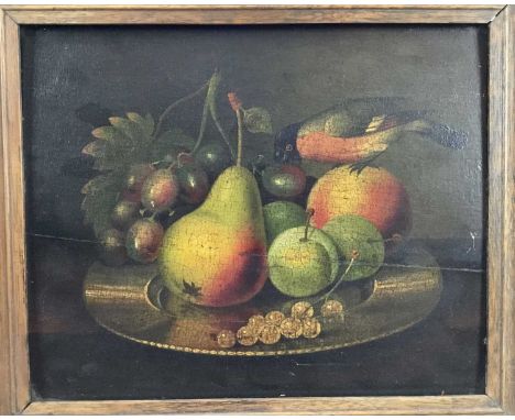 19th century oil on panel - Still Life with a Finch, 24cm x 29cm, framed