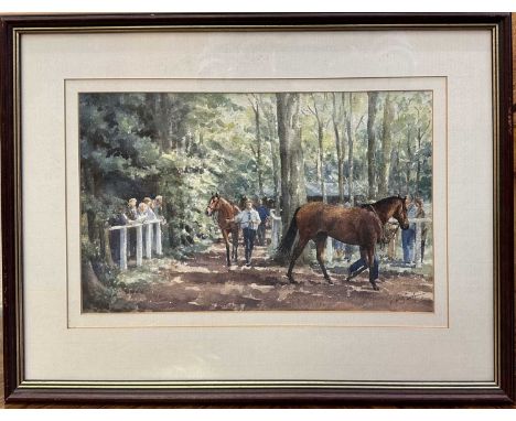 Katy Sodeau, contemporary, watercolour - Pre-parade ring, signed, 23cm x 38cm, in glazed frame