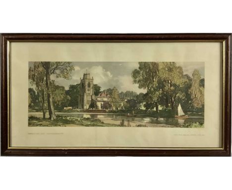 Carriage print from a watercolour by Leonard Squirrell RWS RE of Hemingford Grey, Huntingdonshire, 15.5cm x 41cm in glazed fr