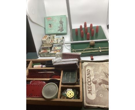 Vintage and Antique childrens toys to include Meccano tray with metal pieces and an old structures brochure and also a Reno s