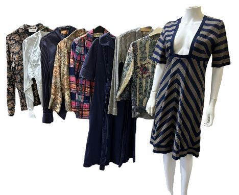 1960s and later womenswear to include a Jean Varon dress with chevron stripes and a very low squared neck, a Harrods label no