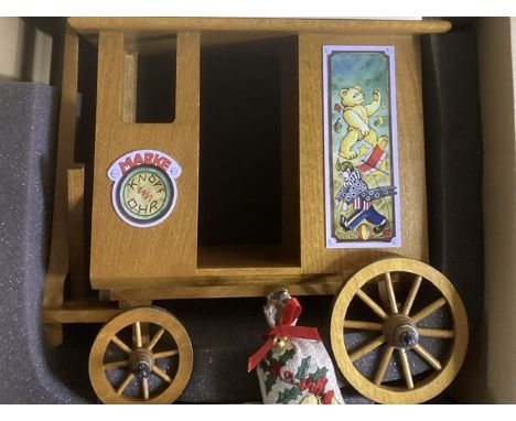 Steiff vintage wooden Toy cart with 2 presents in box as sold-the wooden labelled cart was a sample from Germany at the Geing
