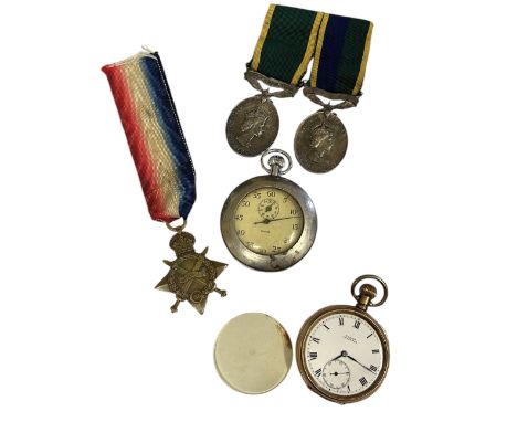 A large gold plated fob watch by W Usher of Leicester on the white enamel dial. Inside is engraved &ldquo;Harold, from Father