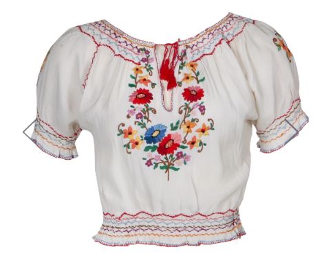 6 vintage blouses to include 1930s/40s Hungarian blouse with brightly coloured embroidery, a 1950s Hungarian blouse with purp