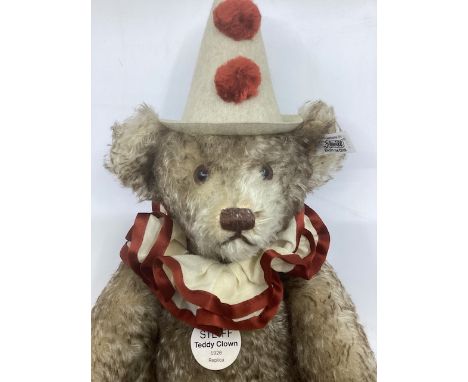 Steiff&nbsp;toy teddy bear Clown 1926 Replica 404214 brown tipped mohair teddy bear with ruff and pom-poms hat ( 01370) unbox