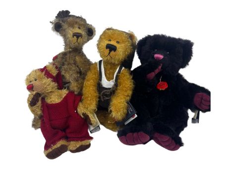 Hermann Gisela Kaczmarczyk bears to include 'Eliot' and 'Max' alongside two Christine Steinbrenner Tom Thumb bears. All in ve