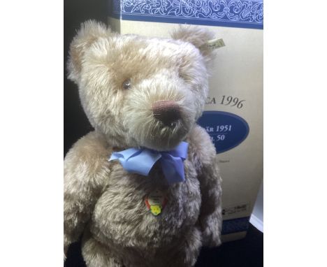 Steiff teddy bear large 50cm , boxed as sold 1951 replica teddy bear made in 1996 408427, caramel delightful Mohair special t