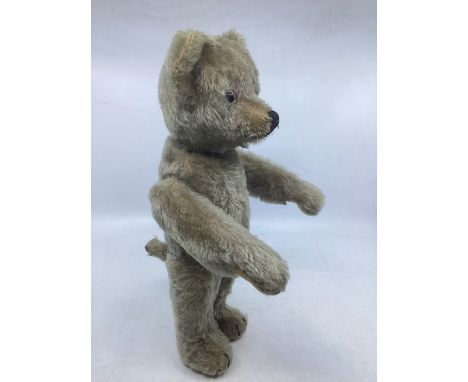 Antique German likely Schuco ;Yes/no 12” Refusal Teddy bear with working tail structure to allow the head to refuse his green