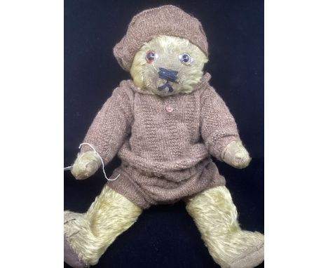 Antique Teddy bear in dark golden Mohair coat, handsome teddy called Douglas, and wide oval glass eyes &nbsp;and nettle cloth