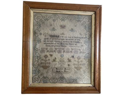 An 18th/ 19th century verse sampler with silk embroidery on a linen ground. the verse is a quote from Joseph Addison, 1672-17