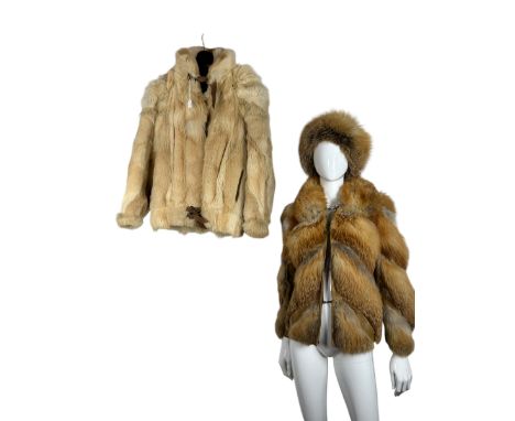 A vintage ginger fox fur and leather jacket with matching hat c1970s, a palomino fox fur jacket with suede straps and rings t