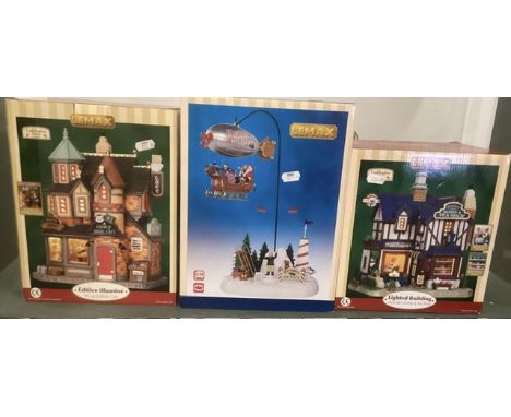 Lemax Village collection LED lighted toy &nbsp;buildings ; unused to include Melinda&rsquo;s scone and tea shop set lighted b