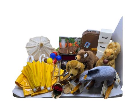 Vintage Steiff to include a mid-century 17cm dog with ear button and ribbon which has now faded so reference number is no lon