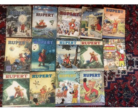 Rupert The Bear interest ; A selection of Rupert annuals from 1949 onwards( one book has jacket detatched and one lacks a spi