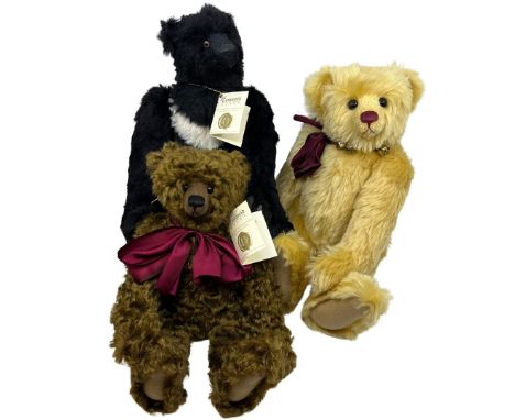 Three vintage Cotswold Bears to include a blonde 45cm mohair bear with felt paw pads, burgundy stitched nose matching his bur