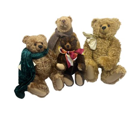 Four vintage Cotswold bears to include: a golden curly mohair 'The Attic Collection' Farthing bear 21 of 100 with bell and sa