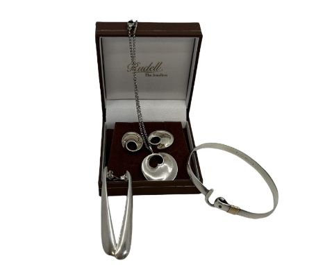 A pair of&nbsp;Georg Jensen sterling silver curved earrings, hallmarked 925 Denmark, the elongated design measuring 5.5cm in 