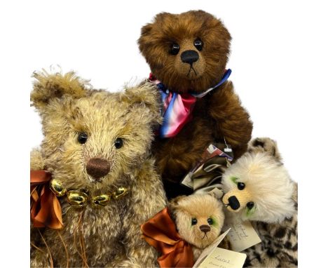 Four vintage teddy bears &nbsp;to include two Safari collection leopard print bears: 29cm 'Sydney' 1 of 1 with white mohair f