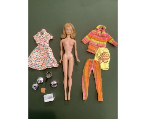 Mattel Barbie Friend midge vintage doll with outfits, straight leg,; to include Trailblazers Trouser suit # 1946 and a Hostes