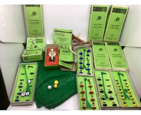Vintage Subuteo Toy selection, including many players-see photos and many not complete, a cotton play football pitch baize, a