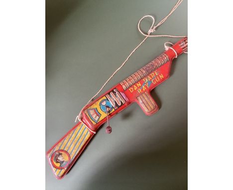   Mettoy vintage 1950s Dan Dare ray gun toy larger scale metal Gun, used condition and  a display nostalgic piece-wear to the