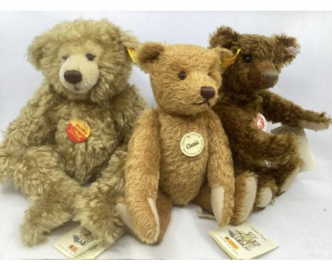 Steiff Classic Teddy bears 038938 Dark brown 11” vintage bear with tags ; a Steiff Classic Teddy bear 028700 with all tags as