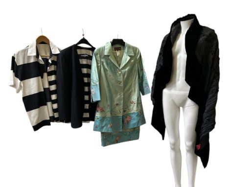 1980s and later womenswear to include a striped Louis Feraud blouse with matching jacket with striped lining, a striped doubl